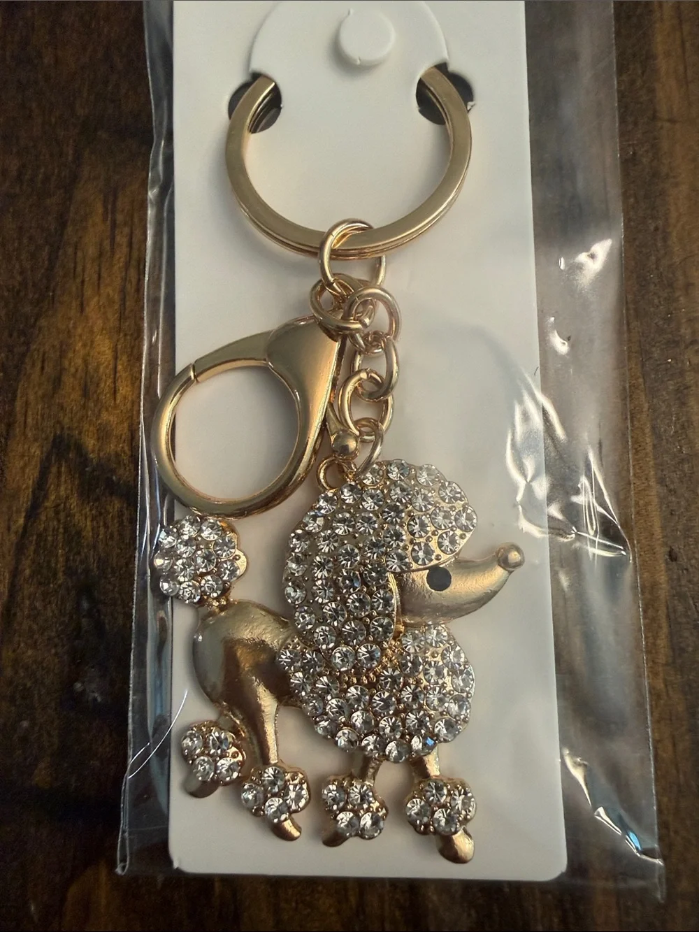 Gold-tone Rhinestone Poodle Keychain Charm